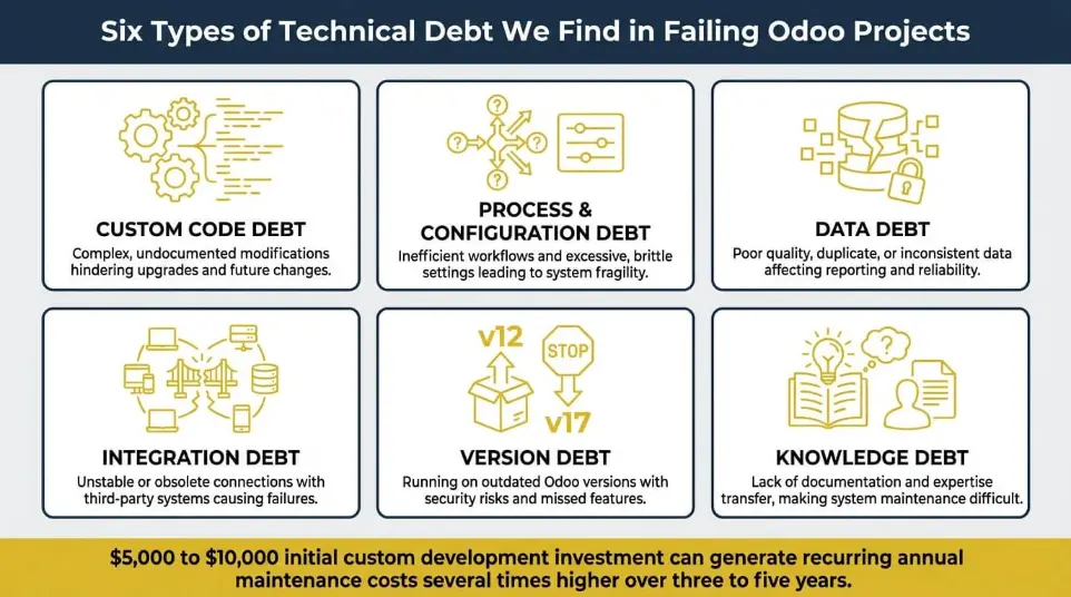 Technical Debt and Risk: Why Over-Customizing Odoo Hurts (and Why Under-Customizing Can Too)